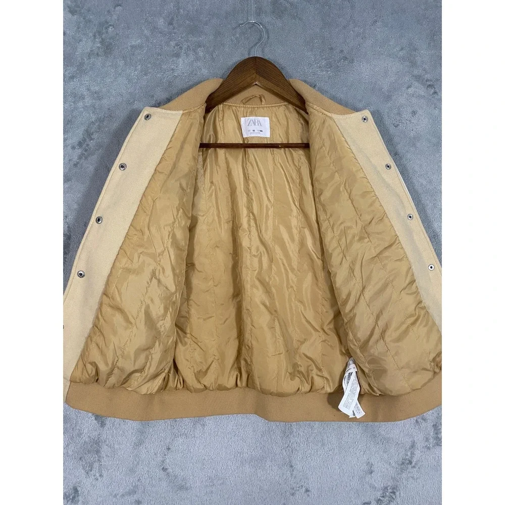 Zara Varsity Jacket Kids Size 10 Tan Northwest Campus Letterman‎ Bomber Jacket